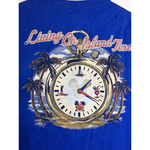 Disney Men's Large Blue Mickey Mouse Living on Island Time Stopwatch T-Shirt - Picture 5 of 7